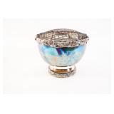 Old English Silver-Plated Floral Bowl w Mesh Grid
