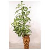 Faux Greenery Plant w Woven Wicker Floor Basket