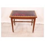 VTG Wooden Piano Stool w a Leather-Topped Seat