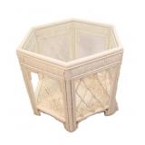 Mid- Century Wicker & Bamboo White End Table (1-2)