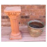 Mexician Pottery Planter w Terra Cotta Plant Stand