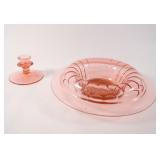 VTG Pink Depression Faceted Glass Console Bowl