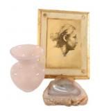 Italy Portrait, Opaline Art Glass Vase, Agate