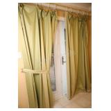 Pair of Green Pinch-Top Pleated Drapes w Rod