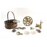 Unicorn Brass Figurines w Brutalist Signed Trinket