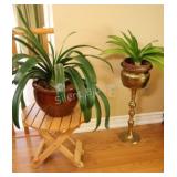 VTG Brass Pedestal Planter Stand w Plants