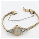 14K Yellow Gold w Diamond Gruen 17 Jewels Watch