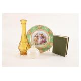 Victorian Plate, Perfume Bottle, Amber Vase