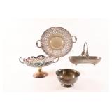 Silverplate Serving & Condiment Trays w Candy Dish