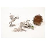 VTG Pewter Unicorn Figurines w Crystals