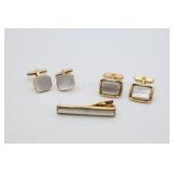 Vintage Men's Mother of Pearl Cufflink & Tie Sets
