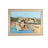 S.E. Teague "Costal Harbor", Oil Canvas Artwork