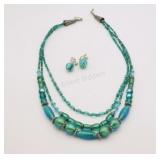 Turquoise & Green Beaded Costume Necklace Set
