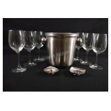 Stainless Wine Bucket w Candle Holders & Stemware