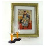 Hand Crafted & Blown Flute Glasses w Print Artwork