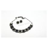 VTG Black Rhinestone Floral Choker Necklace Set