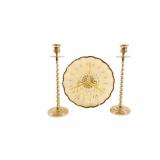 Baldwin Brass Candlesticks, Anchor Hocking DIsh