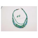 Turquoise & Green Beaded Costume Necklace Set