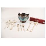 Large Silver-Plated Display  Bowl & Utensils