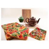 Autumn Table Cloth, Tea Pot, Wooden Trivet
