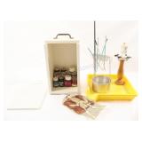 Portable Wooden Painting Box w Contents