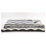 VTG Handmade Crochet Afghan Blue / Gray Blanket