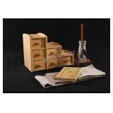 Wood Counter Drawer Set, Tea Towels,Blue Ribbon