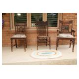 Three Antique Wooden Outdoor Chairs