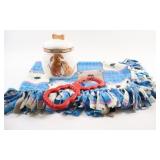 Ceramic Dog Biscuit Jar w Leash & Blanket & KONG