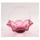 VTG Large Cranberry Art Glass Basket