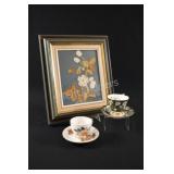 Bone China Tea Cups w Floral Embroidery Art