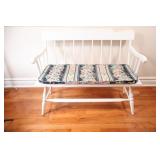 White Wooden Spindleback Farmhouse Settee / Bench