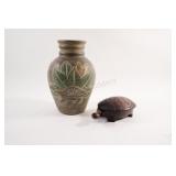 "Turtle" Floor Vase & Carved Wooden Container