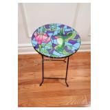 Faux Stain Glass & Metal Folding Side Table