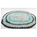 Handcrafted,Oval Circular RAG Green Crochet Rug