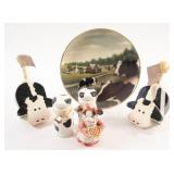 Ceramic & Wood Cow Accessories w Collector Plate