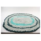 Handcrafted,Oval Circular RAG Green Crochet Rug