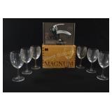 NEW - Magnum Stemware Glasses w Corkscrew