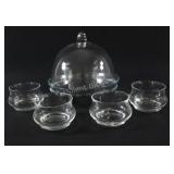 Large 2PC Glass Dome Set w Glass Cereal Bowls