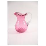 Cranberry Glass Ruffled Large Water Pitcher