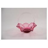 VTG Large Cranberry Art Glass Basket
