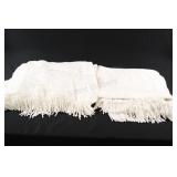 2 White Floral Embroidery Panel Drapery w Fringe