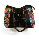 VTG Black Suede & Embroidered Hand Bag
