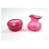 VTG Cranberry Art Glass Pitcher w Heritage Bowl