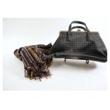 Plaid Ladies Hand Bag w Multi Tone Scarf