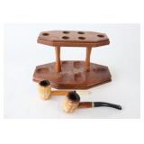 VTG Quebec & Missouri Corn Pipes w Tobacco Stand