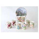 Bone China Botanical Design Mugs w Collector Plate