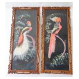 Pair of Mexican Feathercraft Bird Paintings1940's