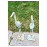 Pair of  Cast Iron Crane Bird Figurines