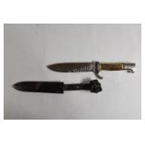 Bone Handle & Sheath Hunting Knife with Signature